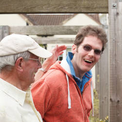 A brain injured man with his Father illustrating the changing family dynamics following brain injury