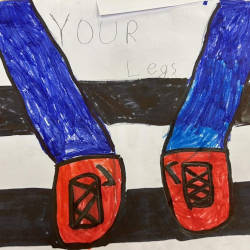A Road Safety Week 2022 competition winning entry of a child's legs on a pedestrian crossing by Arthur age 9