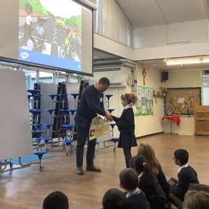 Jonathan Clement from CL Medilaw visiting St Joseph’s Catholic Primary School in Redhill, Surrey and presenting prizes to our Road Safety Week 2023 poster competition winners