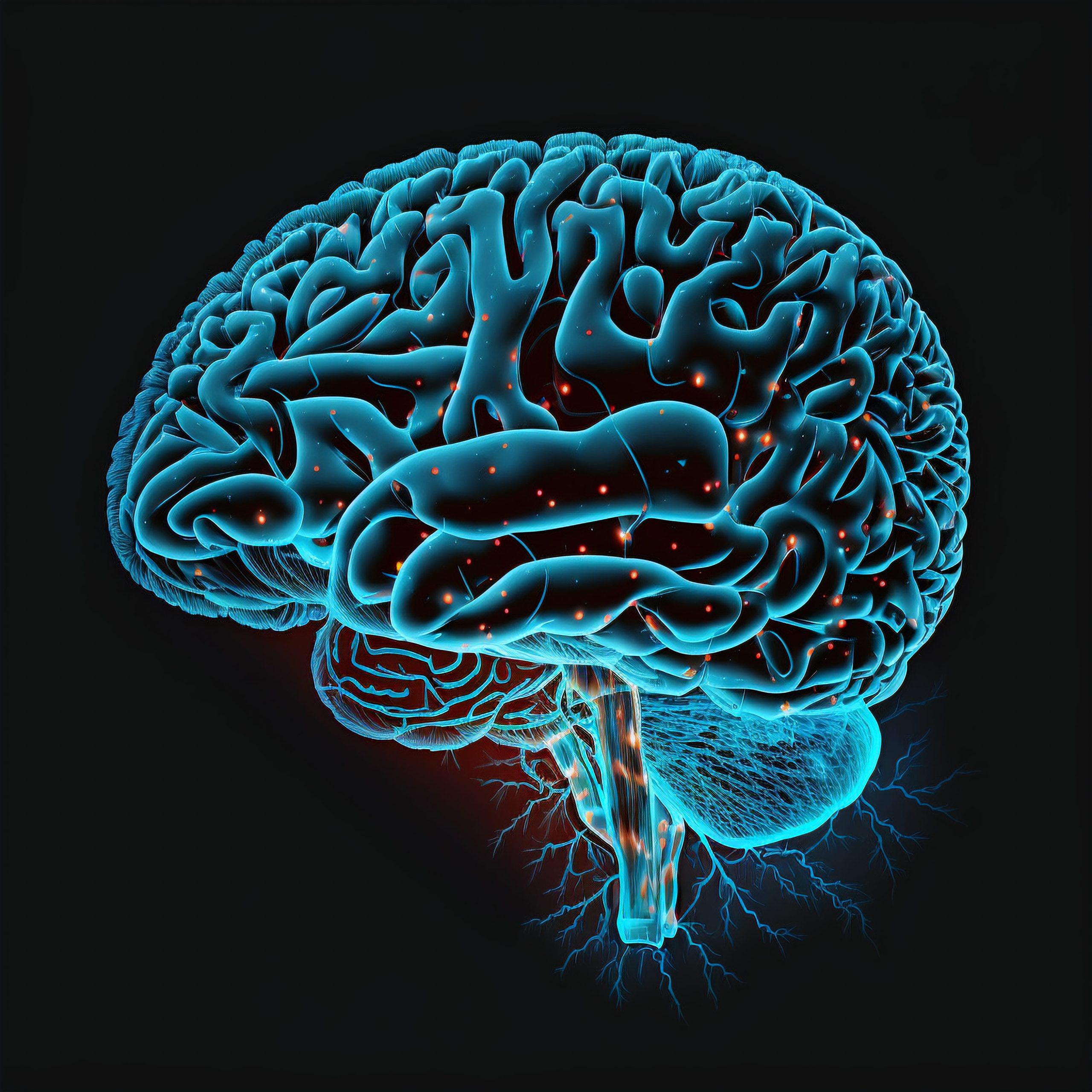 An artistic rendering of a brain that highlights the interconnectedness and complexity of neurons